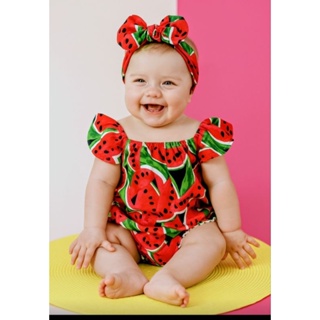 Body bebe menina melancia + faixinha combinando algodão em Oferta na Shopee
