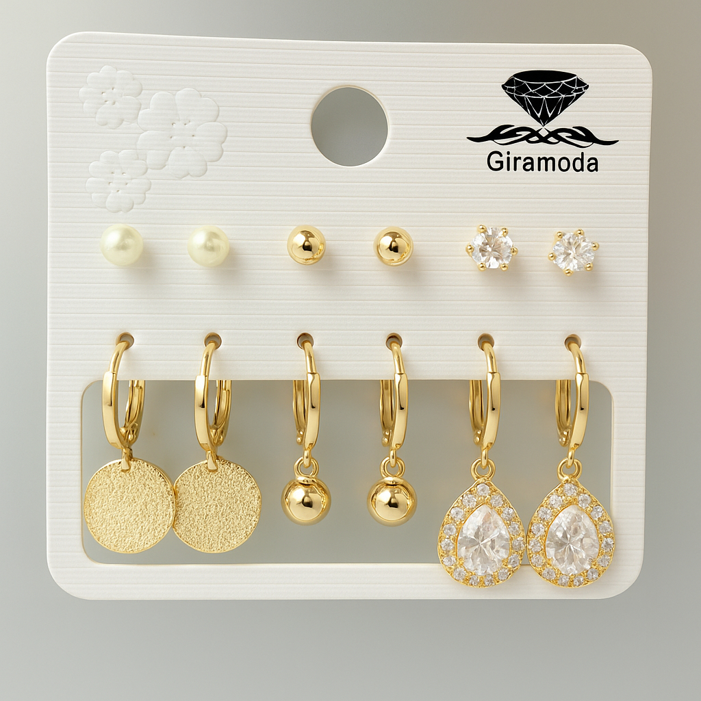 Kit 6 brincos cravejado pedra de zirconia argolinha pingente gota/bolinha/redondo / folheados a ouro18k  prata 925 em Oferta na Shopee