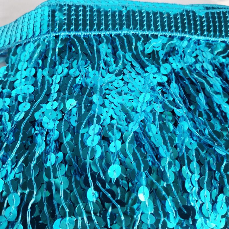 Franja com Paetês Azul Brilhante 15 cm de Altura em Oferta na Shopee