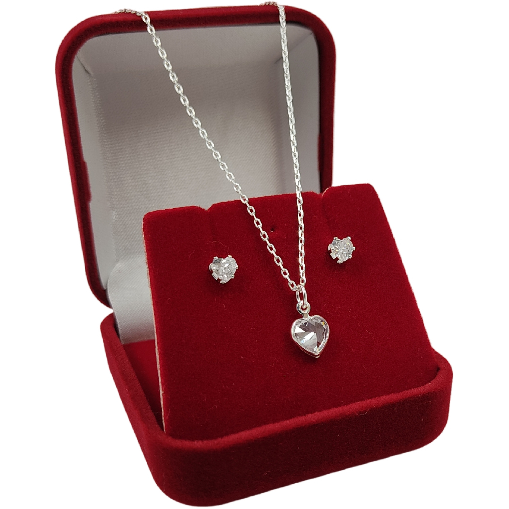 Colar Cordão Feminino Prata 925 + Brincos e Pingente Ponto de Luz Coração