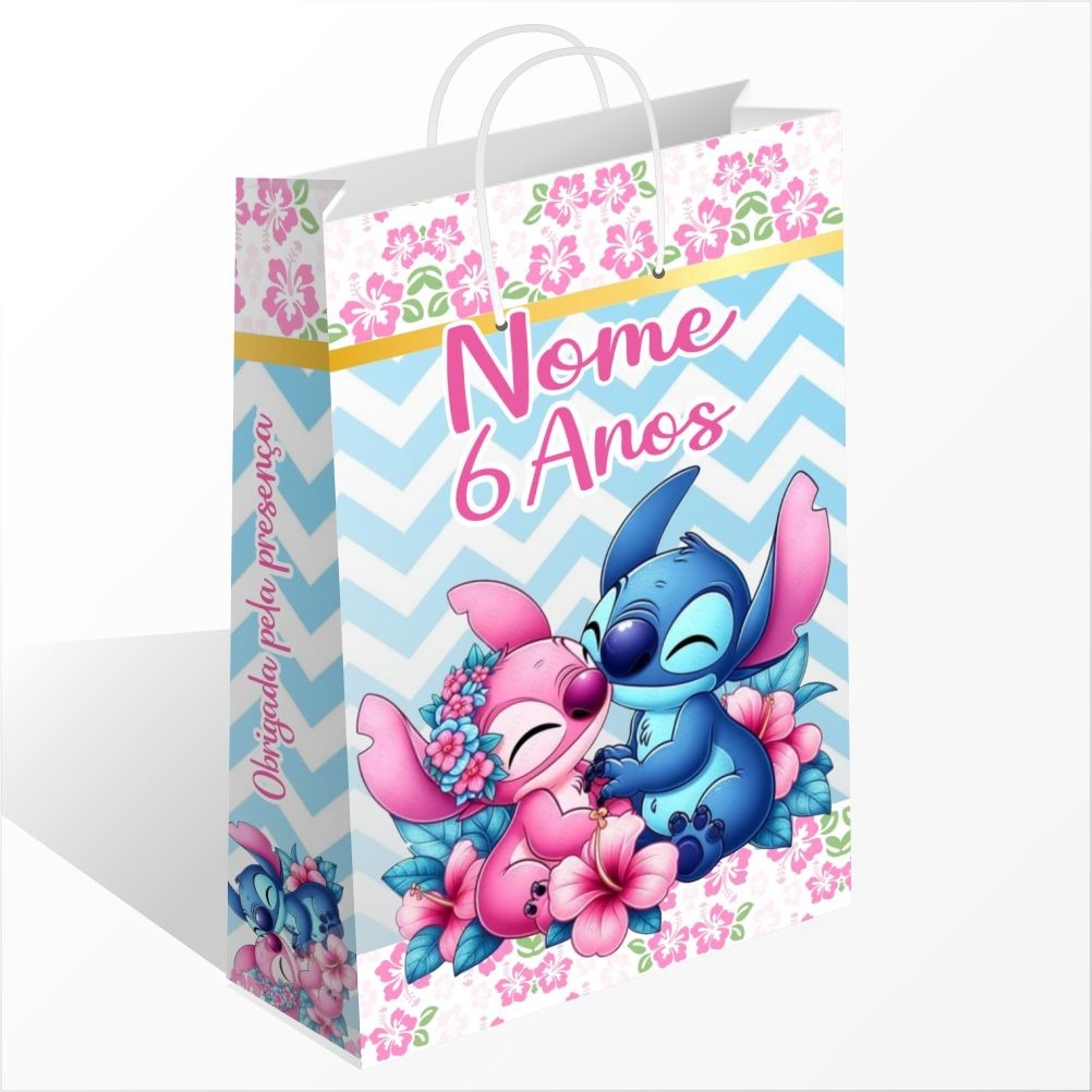Sacolinha Personalizada Stitch e Angel Personalizada com Nome Sacolinha Surpresa