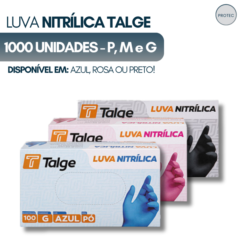 Kit 1000 Luva Nitrílica Sem Pó 10Cx - Azul, Rosa e Preta | Tamanhos P, M e G em Oferta na Shopee