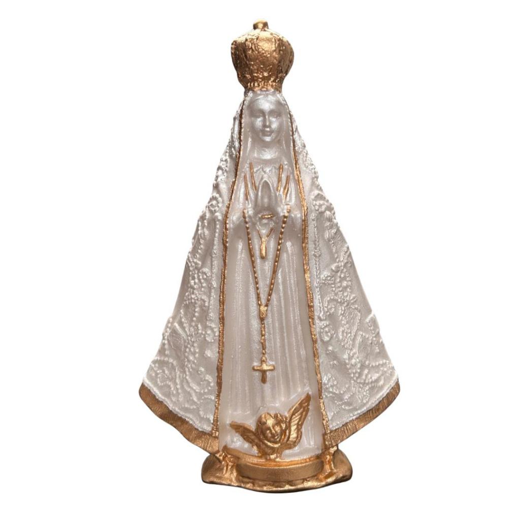 IMAGEM DE NOSSA SENHORA APARECIDA 20CM COR BRANCO PEROLADO COM DOURADO GESSO