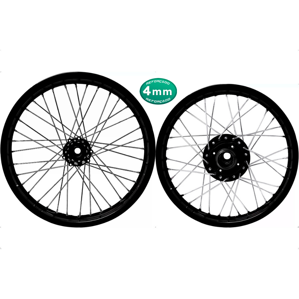 Imagem Roda Par Aro Preto Jante Xtz 125 Cubo Preto Raio Cromado 4mm