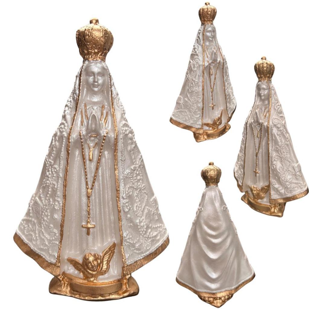 IMAGEM DE NOSSA SENHORA APARECIDA 20CM ALTURA BRANCO PEROLADO COM DOURADO EM GESSO