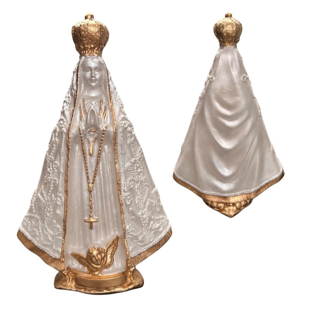LINDA IMAGEM NOSSA SENHORA APARECIDA 20CM BRANCO PEROLADO COM DETALHES EM DOURADO