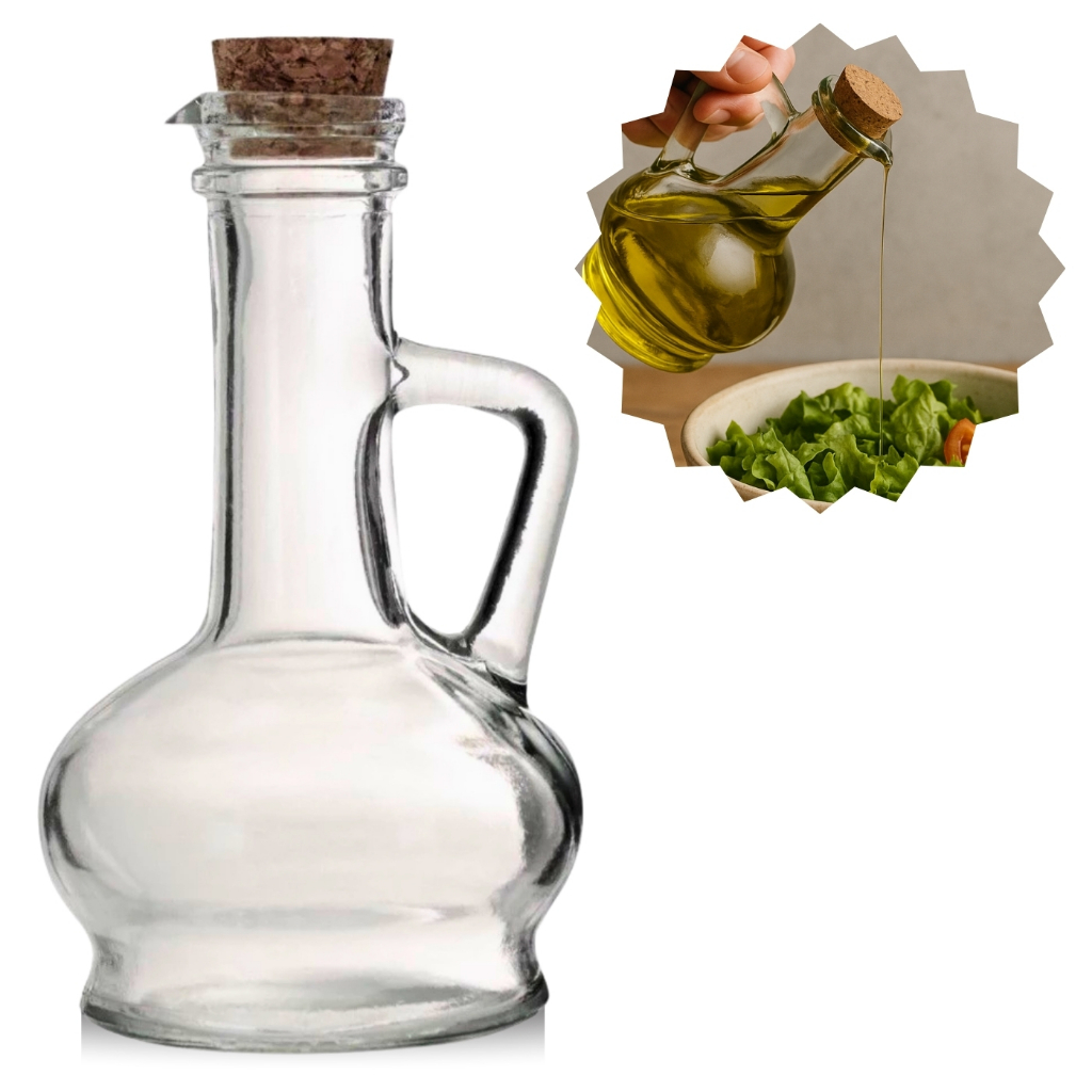 Galheteiro de Vidro 250ml, Tampa Rolha, Azeiteira, Vinagre, Molho, 1, 2 ou 5un