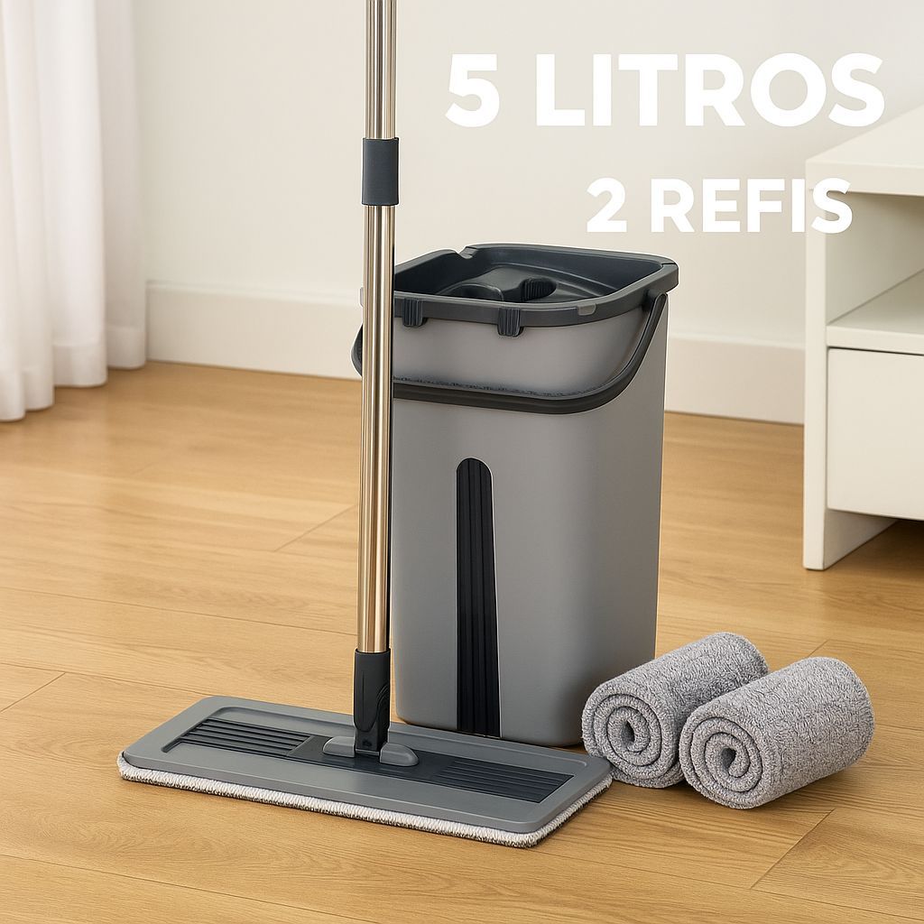 Flat Mop 2 Refis Esfregão com Balde 5 Litros Rodo Mágico Lava Seca Tira Pó em Oferta na Shopee