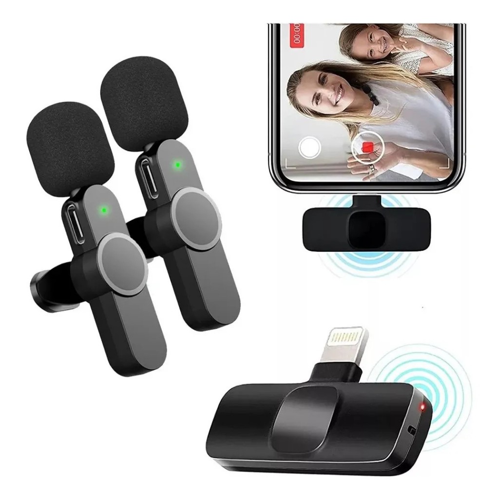 Microfone de lapela sem fio, redução dupla de ruído, compatível com Android Tipo C e iPhone