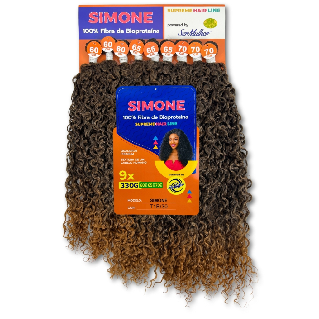 Aplique Cabelo Tela Cacheado Fibra Bioproteína Simone Ser Mulher 70cm