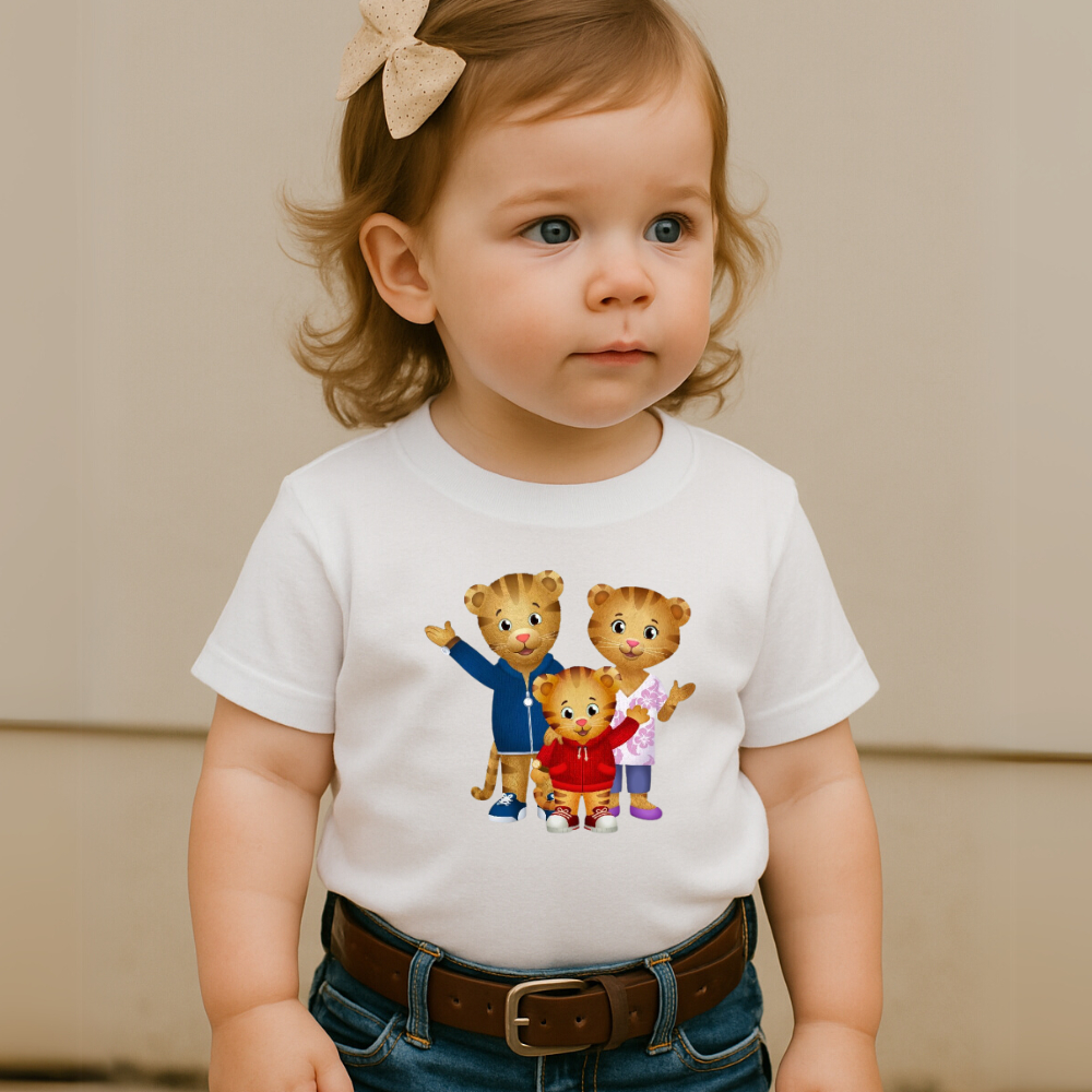 Camiseta Blusinha Infantil de Algodão Estampa Daniel Tigre 225 Desenho Família Fofo União Amor