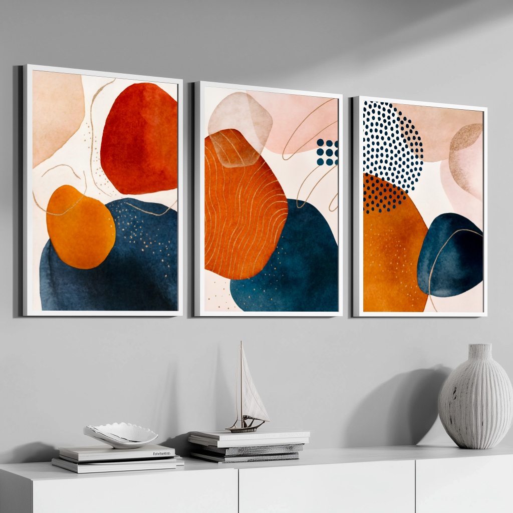 Conjunto Quadros Decorativos 50x70 cm Moldura e Vidro Para Sala Quarto Escritório Moderno