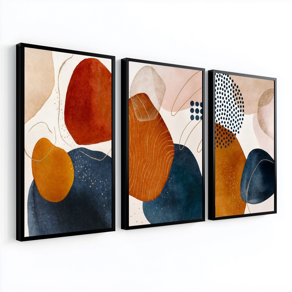 Kit 3 Quadros Decorativos Com Moldura Abstrato Moderno Grande Sala