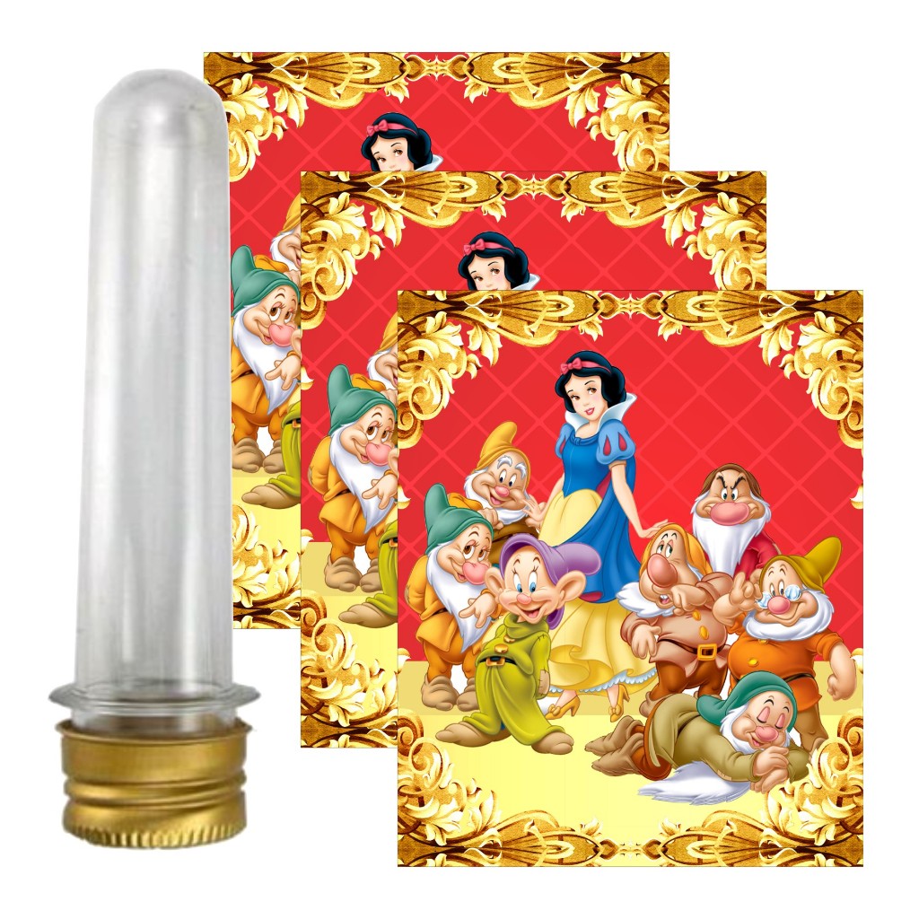 Tubete Acrílico + Aplique Adesivo Branca de Neve - VÁRIAS CORES Aniversário Lembrancinha
