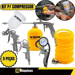 Kit Acessórios Para Compressor 5 Peças Com Pistola De Gravidade FST033 - FASTERR