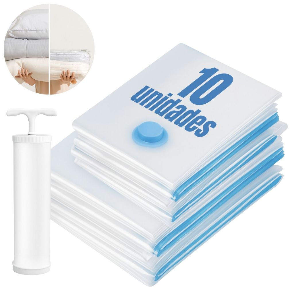 Kit 10 Saco a Vácuo para Roupas Viagem com Bomba Manual Organizador Mala Guarda Roupa em Oferta na Shopee