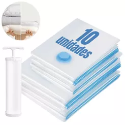 Kit 10 Saco a Vácuo para Roupas Viagem com Bomba Manual Organizador Mala Guarda Roupa