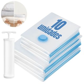 Kit 10 Saco a Vácuo para Roupas Viagem com Bomba Manual Organizador Mala Guarda Roupa