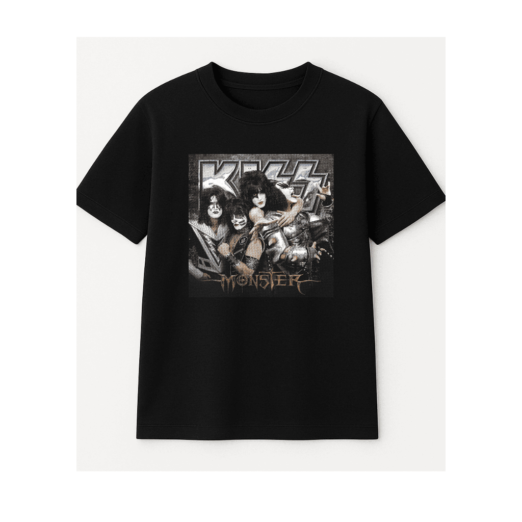 Camiseta Estampada Rock Preta 100% Algodão – Modelo: "Kiss Monster" | Estilo Streetwear Retrô para Fãs de Metal