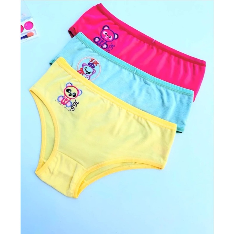 Calcinha Infantil Kit 5 Unidades Algodão com Elastano Ursinho Confortável Meninas – Cores Sortidas