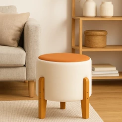 Banqueta Puff Luxuoso e Elegante Estrela Movelove Tecido Bouclé com Pés de Madeira