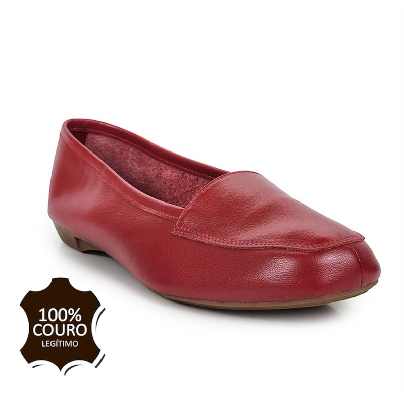 Sapato Mocassim Vermelho Sangue Sapatilha Feminino Couro Legítimo Excelente Qualidade Conforto Macio — imagem 2 de 2