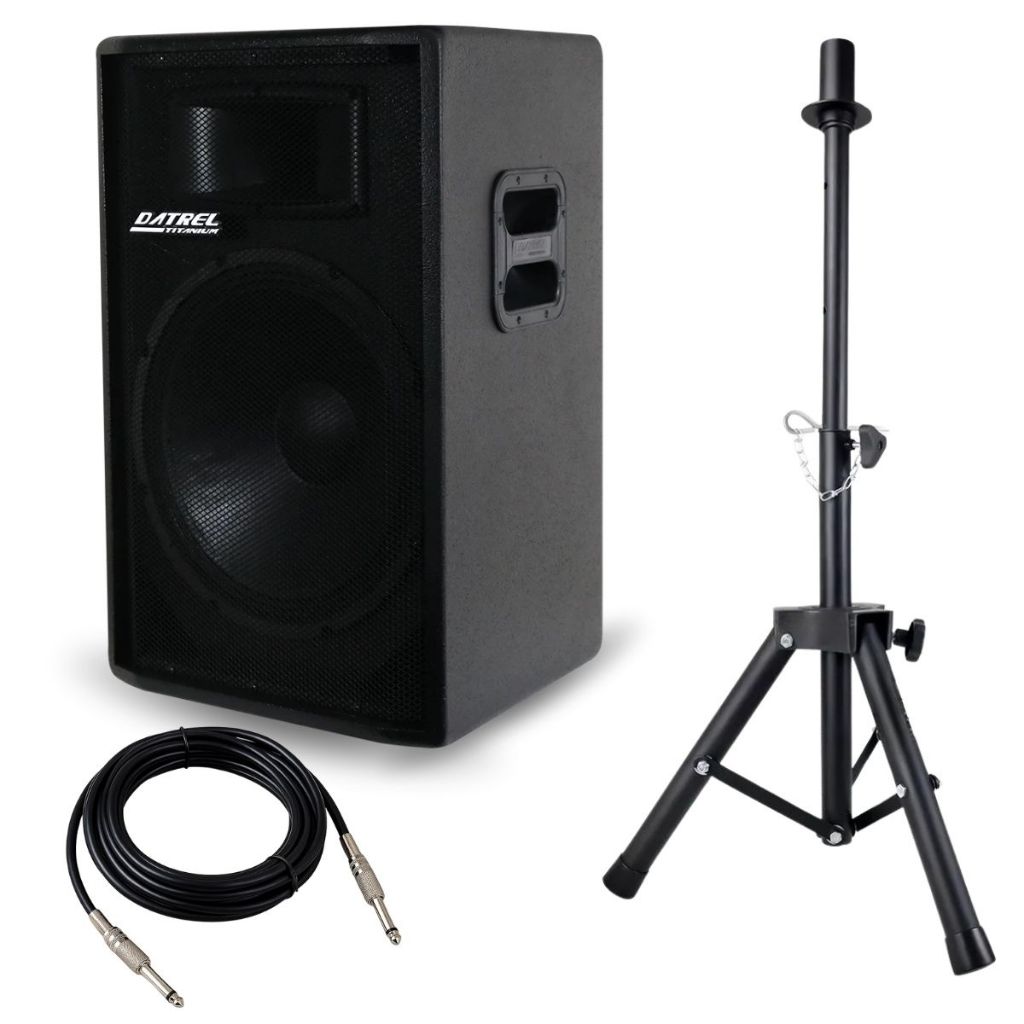 Caixa Som Datrel 300W Ativa 15 Driver Titanium Profissional Acustica Amplificada Usb Bluetooth + Suporte Pedestal Tripe