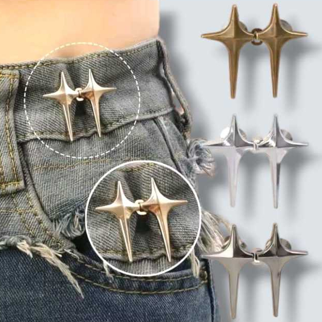 Botão Regulador Fivela Estrela Alongada 2 Kits com 4 Peças Ajuste de Cintura Fácil Substitui Cinto