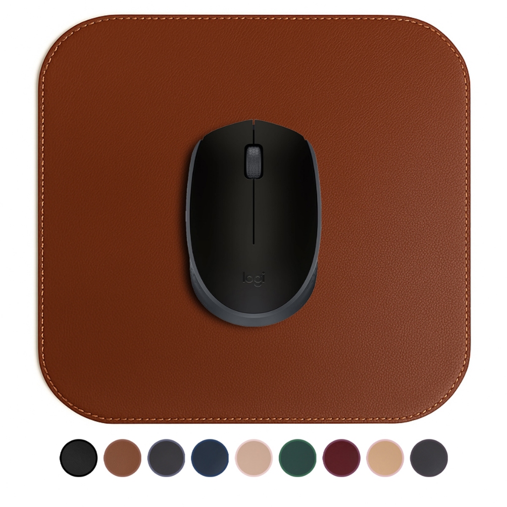 Mouse Pad Couro Pequeno 20x20cm Antiderrapante Costura Premium Alta Qualidade MousePad Ergonômico Preto Para Mesa