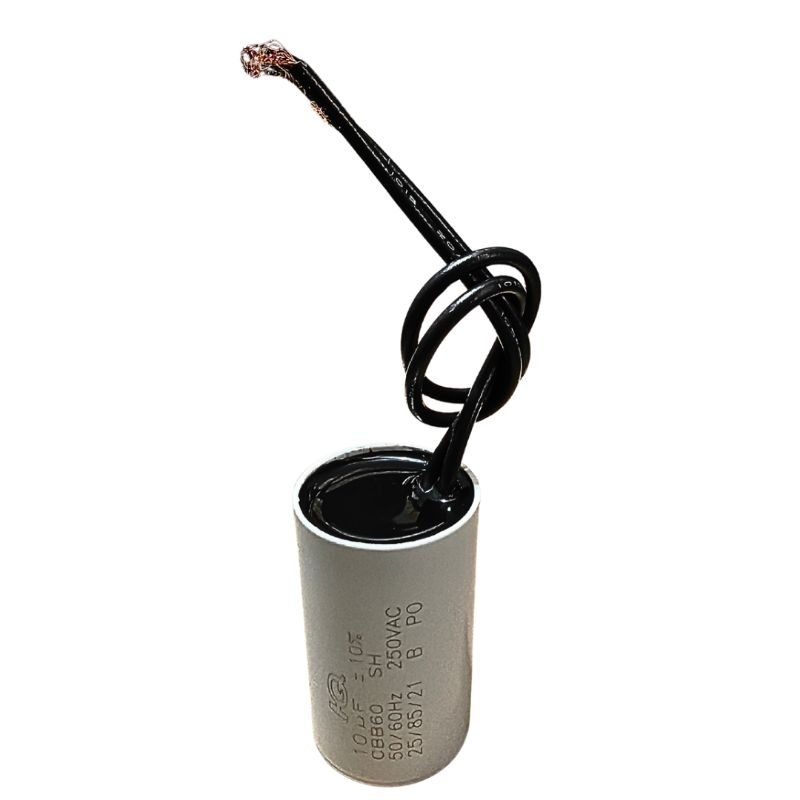 Capacitor 10µF 250VAC com Fios – Permanente para Motor de Tanquinho 127V / 220V