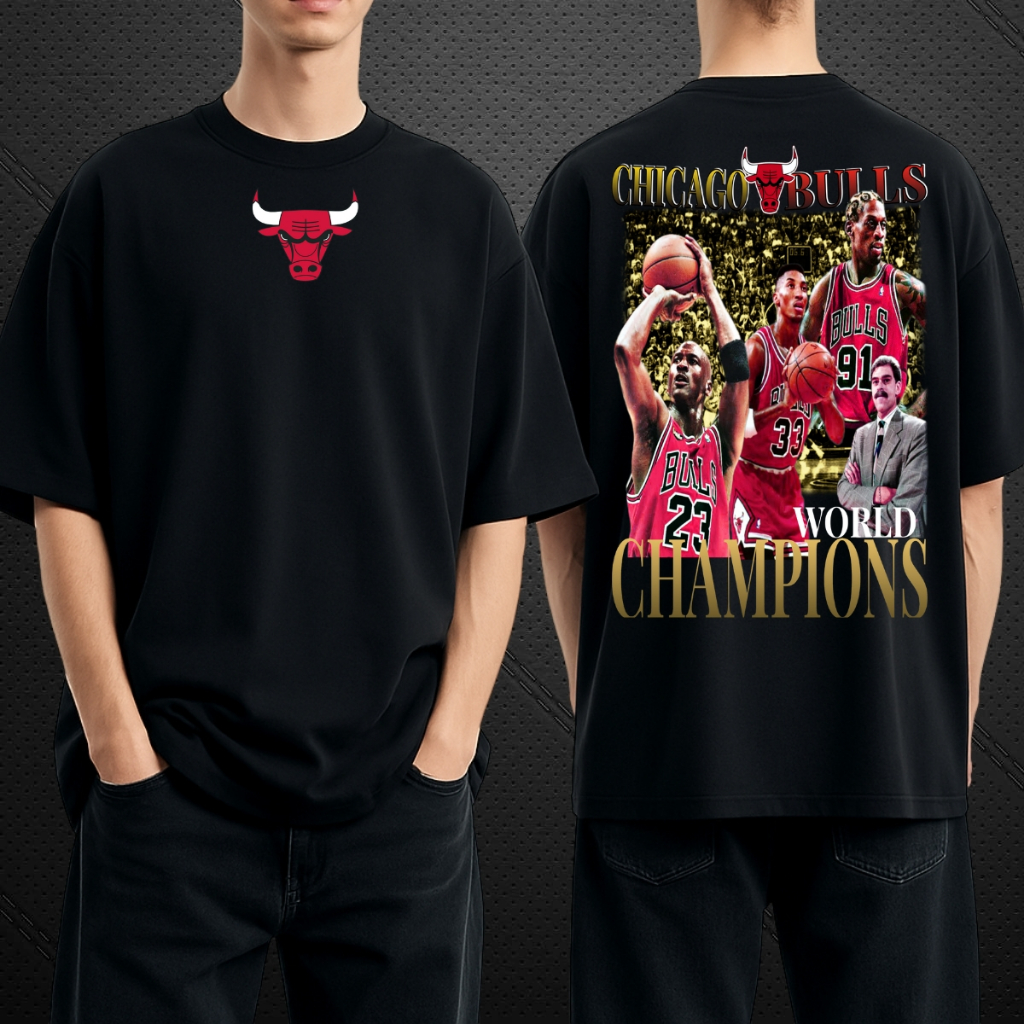 Camiseta Oversized NBA Chicago Bulls Champions Algodão Blusa Masculina Camisa Larga Streetwear