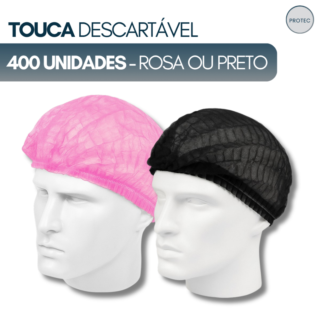 Kit 400 Touca Descartável 4Pct | Rosa ou Preto - Cozinha, hospital ou estética