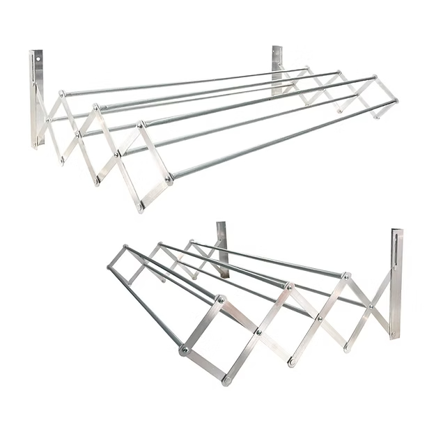 Varal Parede Sanfonado Retrátil Alumínio 80, 100 e 120 CM com Kit Instalação – Resistente e Prático