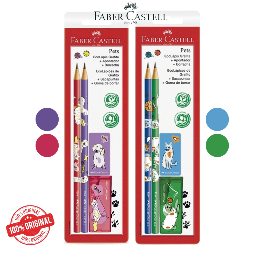 Kit EcoLápis Grafite Pets + Apontador + Borracha - Faber-Castell ORIGINAL em Oferta na Shopee