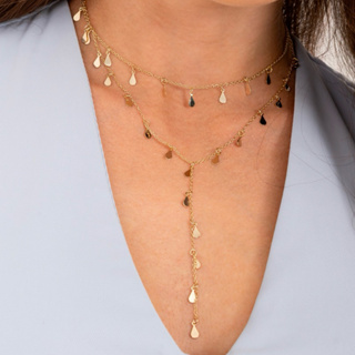 Kit Colar e Gravatinha Gotinhas Penduricalhos Ouro 18k Ou Prata 925 em Oferta na Shopee