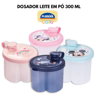 Porta Leite em Pó Dosador Pote 300ml com Tampa 3 Compartimentos Menino e Menina Plasútil em Oferta na Shopee