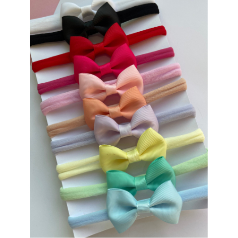 Kit 10 Tiaras e Faixinhas de Cabelo para Bebê Recém-Nascido - Laços Gravatinha em Meia de Seda