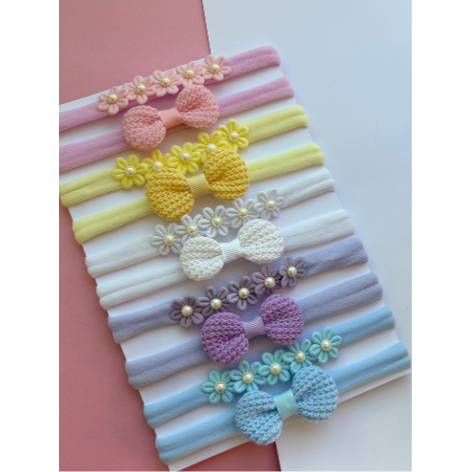 Kit 10 Tiaras e Faixinhas de Cabelo para Bebê Recém-Nascido - Laços de Crochê e Florzinhas em Meia de Seda