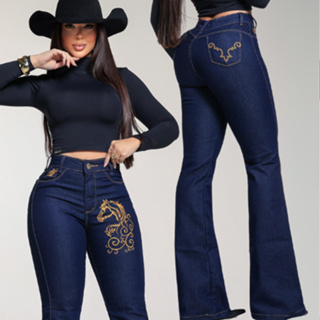 Calça Jeans Country Feminina Bordada Flare Com Elastano Rodeio em Oferta na Shopee