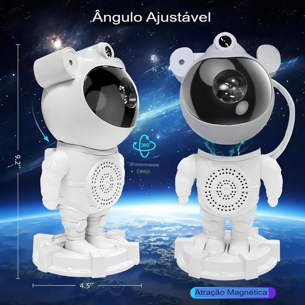 Luminária Astronauta com Caixa de Som Bluetooth Projetor De Luz Galáxia Estrelas-SALE