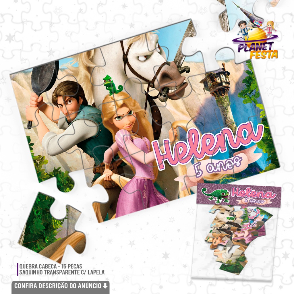 Quebra-Cabeça Personalizado Enrolados Rapunzel | Lembrancinha de Aniversário 15 Peças