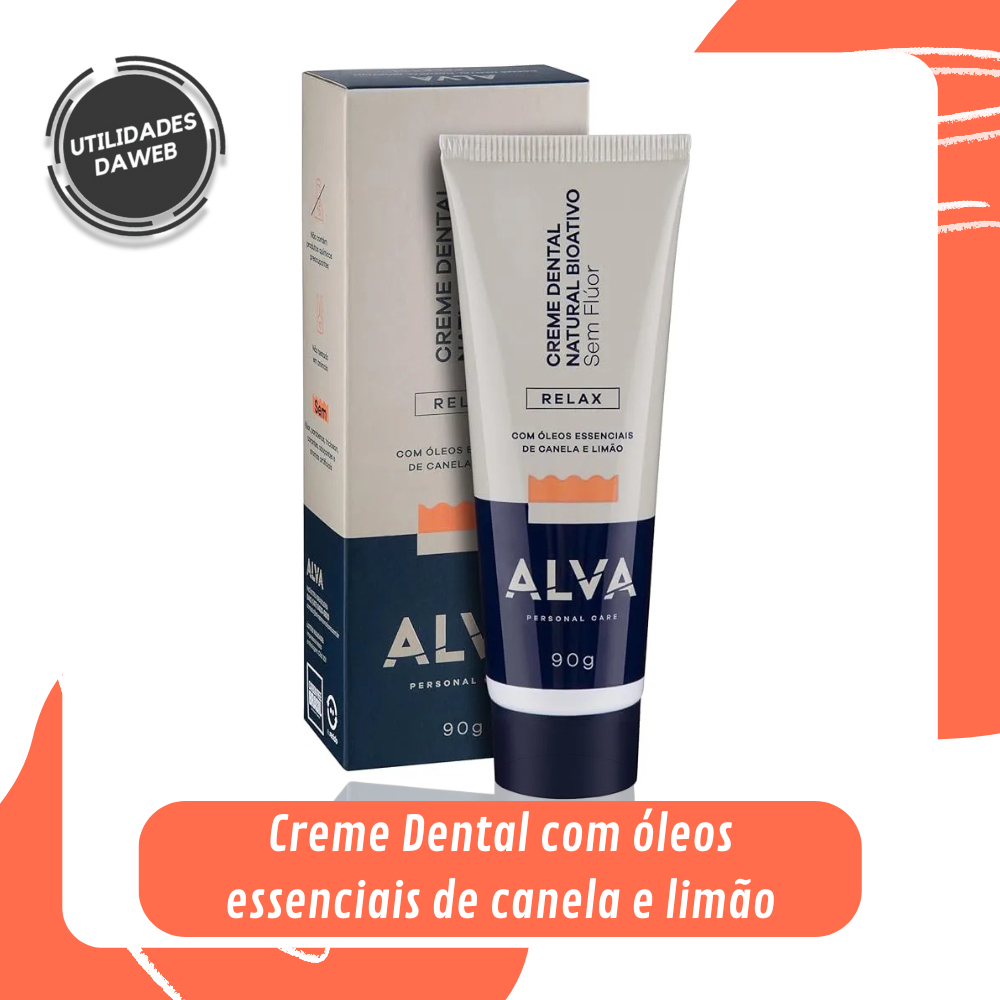 Pasta de Dente CREME NATURAL Sem Flúor Natural Alva BIOATIVO ÓLEOS ESSENCIAIS DE CANELA E LIMÃO 90G em Oferta na Shopee