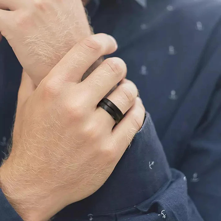 Anel Aliança Preto Titânio Aço Inoxidável Masculino Anatômica Anel Preto Para Homens