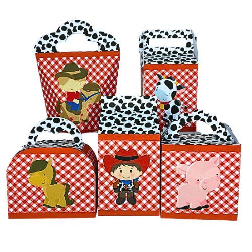 Kit Caixinhas Festa Fazendinha Vermelha Lembrancinha Tema Fazenda Infantil Aniversário Menina e Menino Pegue e Monte