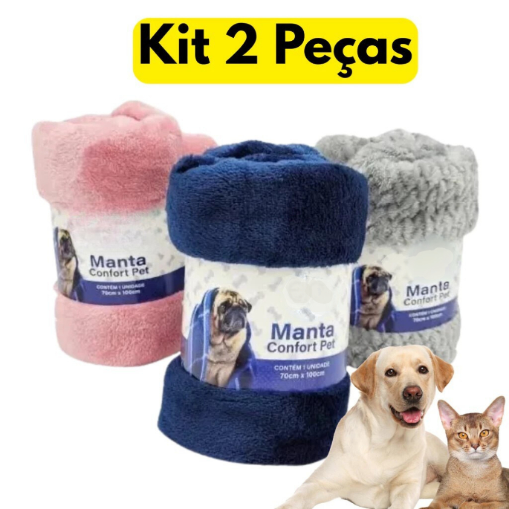 kit 2 Mantas cobertores Pet Gato Cachorro 70 X 100 Microfibra caes raças porte