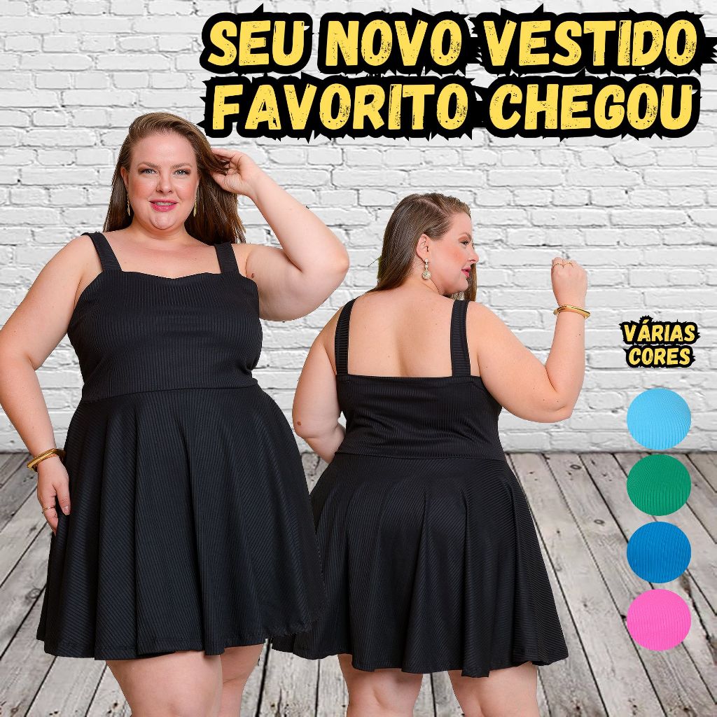 Vestido Feminino Plus Size de Alcinha Soltinho Midi Rodado Envio Imediato