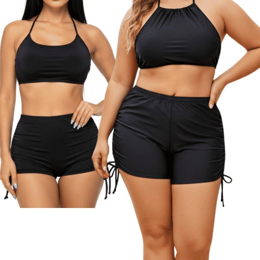 Conjunto Plus Size Biquíni Top E Shorts Cordinha Lateral Sunquini Praia