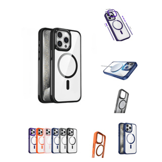 Capa Magnética Transparente Anti-Impacto com Borda Colorida Compatível iPhone 11 12 13 14 15 16 Pro Max e S23 S24 Ultra em Oferta na Shopee