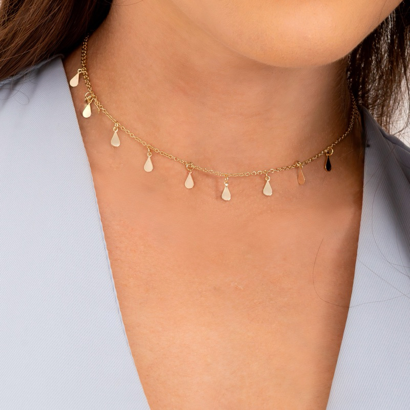 Colar Penduricalhos Gotinhas Ouro 18k Ou Prata 925 em Oferta na Shopee