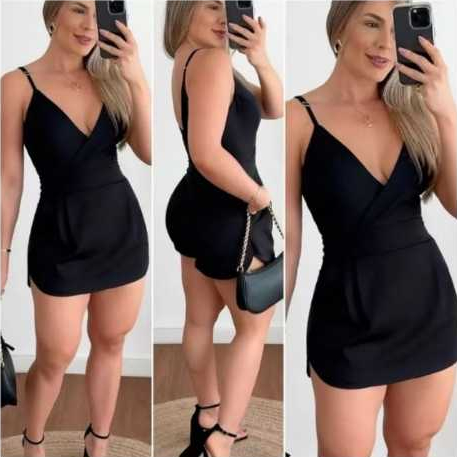 Macaquinho Femenino Short Saia Tecido Alfaitaria Modas Elegante